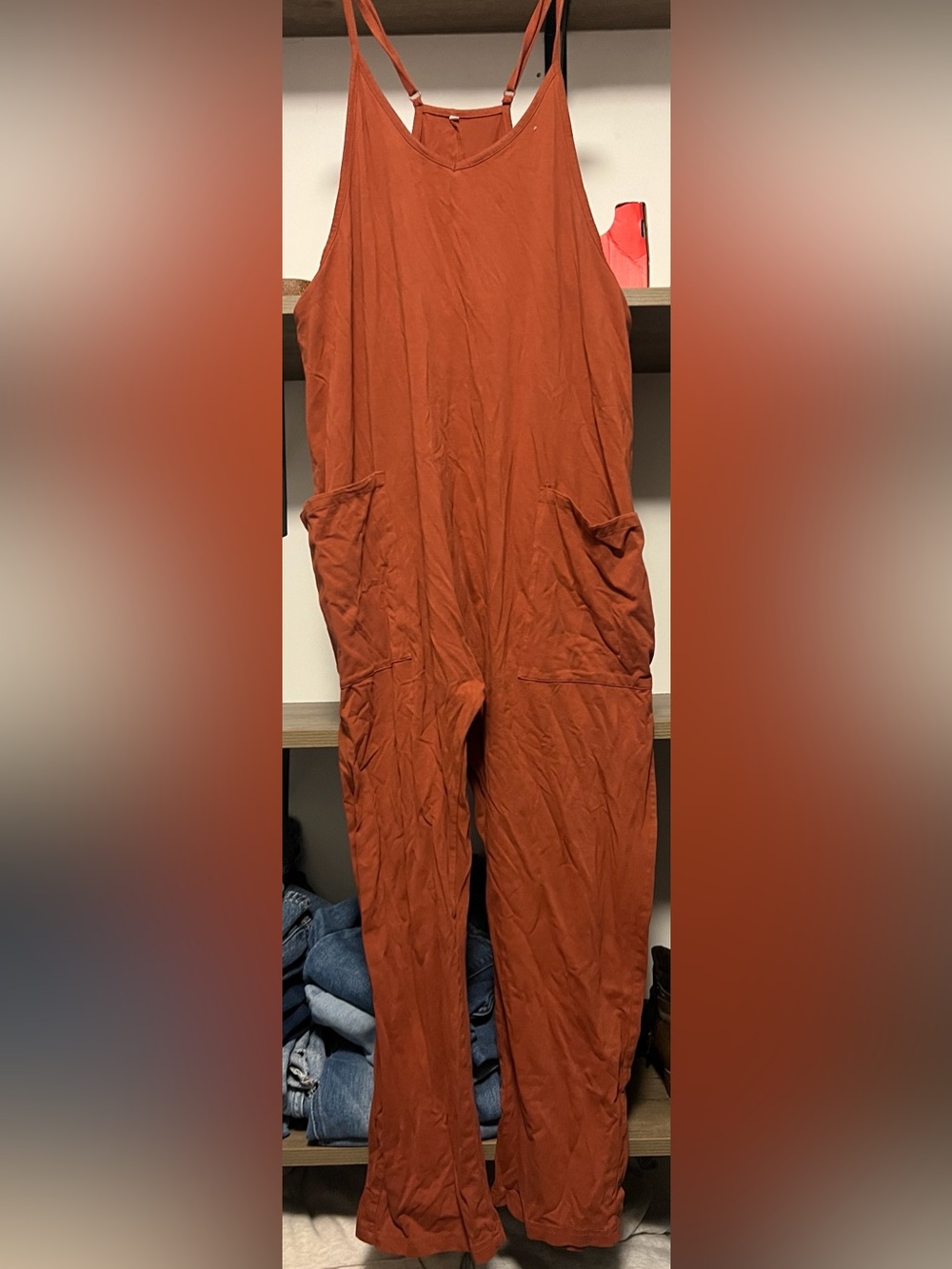 Women's Relaxed Pocket Jumpsuit - Rust